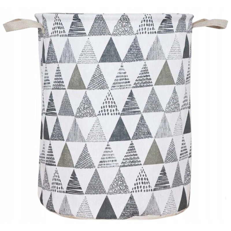 Cos Pliabil Pentru Jucarii, Rufe, WAYA, 43 l, Bumbac Canvas, Captuseala impermeabila, Model triunghiuri, Gri