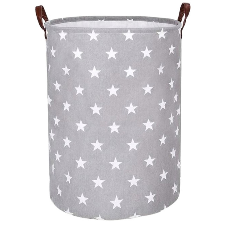 WAYA, Összecsukható Játékkosár, Mosás, Vízálló, 42x35 CM, XL, Pamut, 43 L, Stars, Szürke