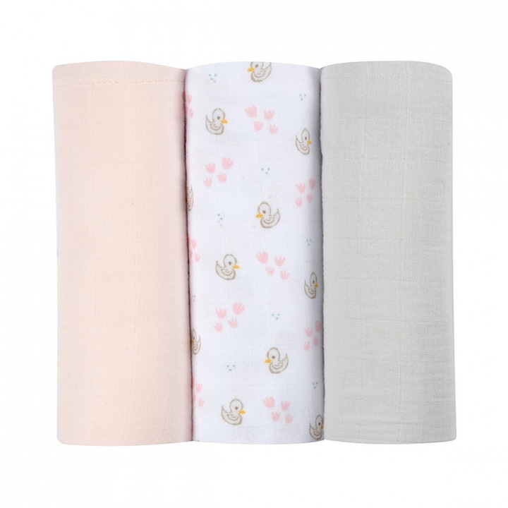 3 db baba muszlin biopamut készlet 70x70 cm Swan Pink