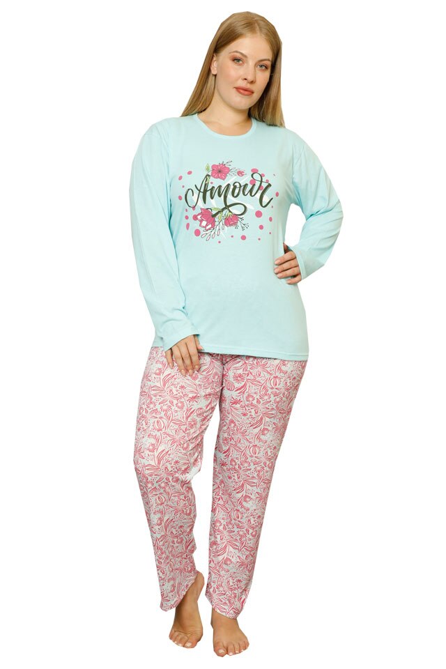 Pijamale dama Serena, maneca lunga, pantaloni lungi, culoare albastru deschis, Albastru deschis