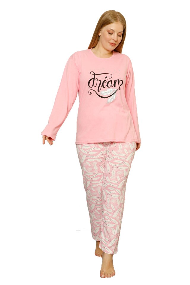 Pijamale dama Serena, maneca lunga, pantaloni lungi, culoare roz, pudra, dream, Roz