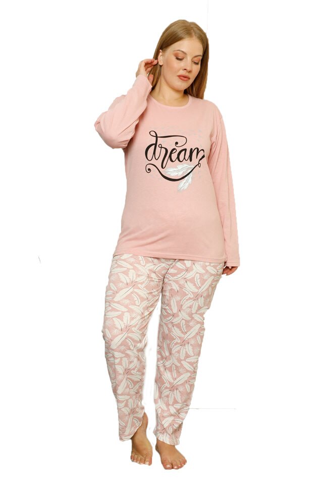 Pijamale dama Serena, maneca lunga, pantaloni lungi, culoare roz, pudra, dream, Roz Pudra