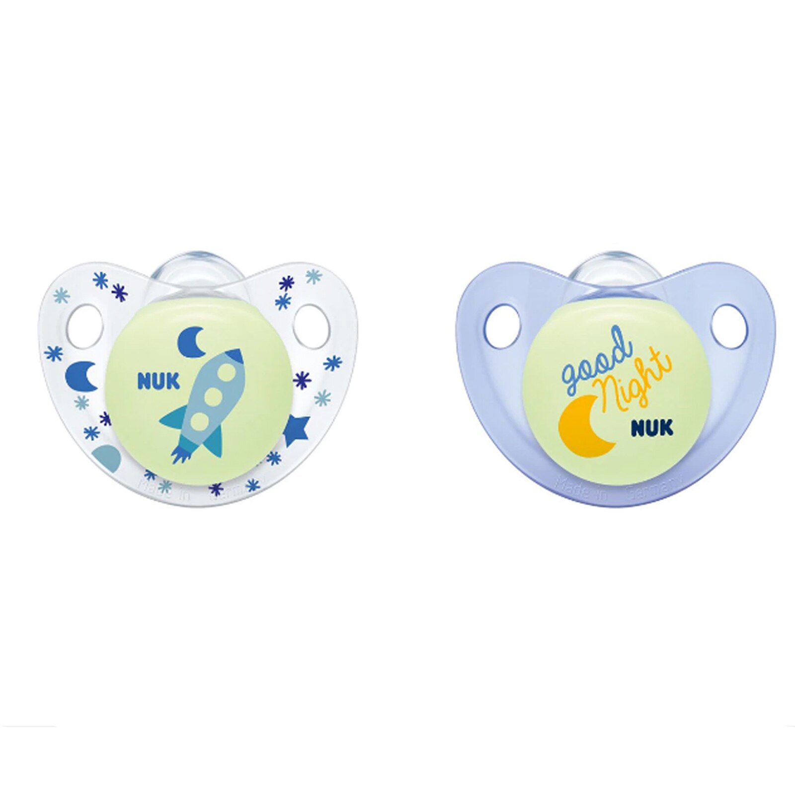 Set 2 suzete ortodontice din silicon 0-6 luni Nuk Night & Day 730043AMT, Multicolor 0-6 luni