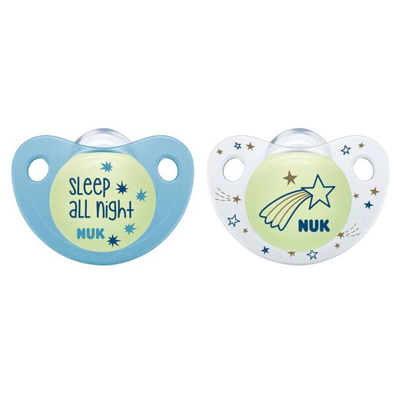 Set 2 suzete ortodontice dn silicon Nuk Night & Day 739371A1, Albastru 18-36 luni