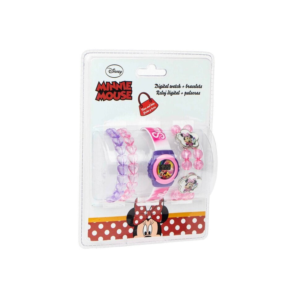 Set ceas digital si bratari, Minnie Mouse, roz