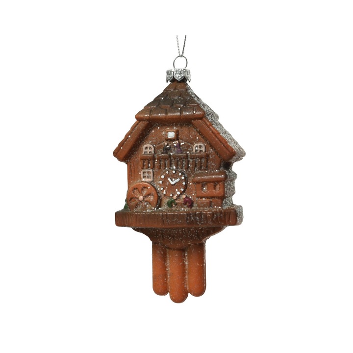 Украса за елха Decoris, Модел Часовник, Пластмаса, Кафяв, 3x6.4x11.5 см