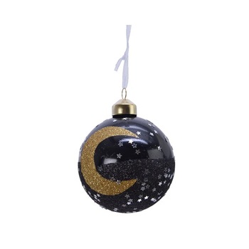Set 3 globuri - Glitter Stars Moon - Black, Negru, Sticla, Set 3 globuri - Glitter Stars Moon - Black, Negru, Sticla,