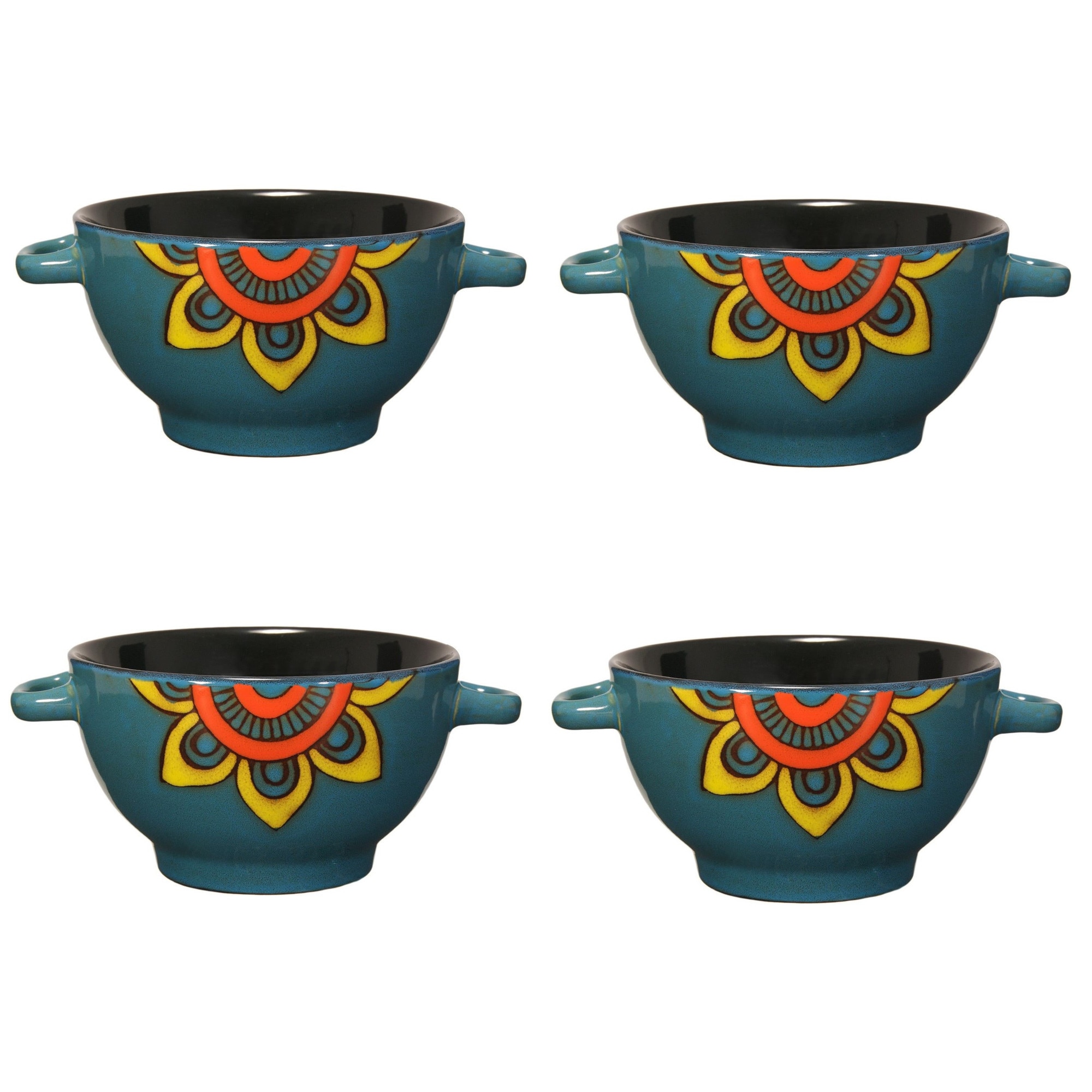 Callena Set de 4 boluri de ceramică mandala Albastru, 650 ml