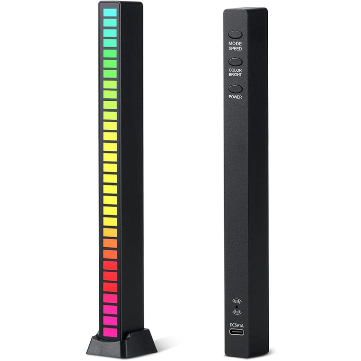 Bara RGB cu funcitie VU meter, 32 leduri, sincronizare muzicala, 18 culori, mutiple moduri, Silicko, pentru Gaming, atmosfera, DJ