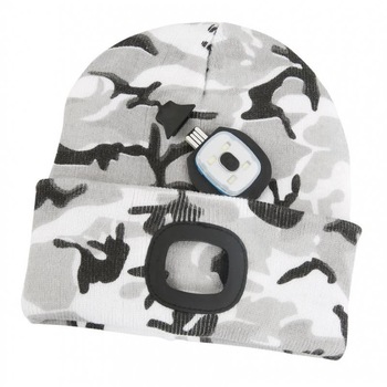 Caciula cu lampa de cap, 4 x SMD LED, model camuflaj, gri, USB, 60 lm Caciula cu lampa de cap, 4 x SMD LED, model camuflaj, gri, USB, 60 lm