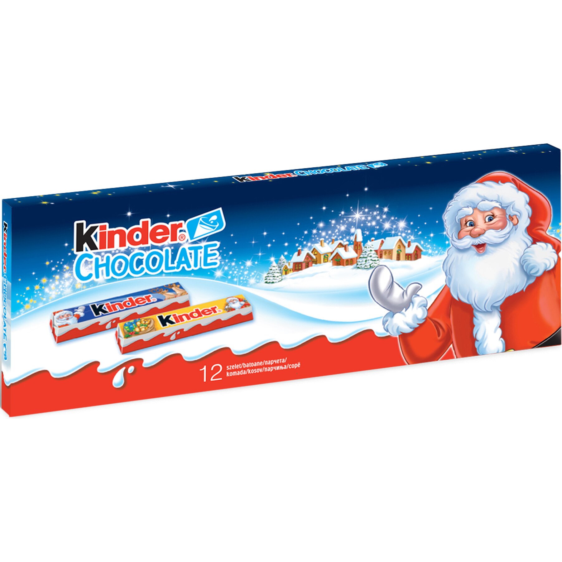 Batoane de ciocolata cu lapte Kinder Chocolate Xmas, 12 bucati, 150g