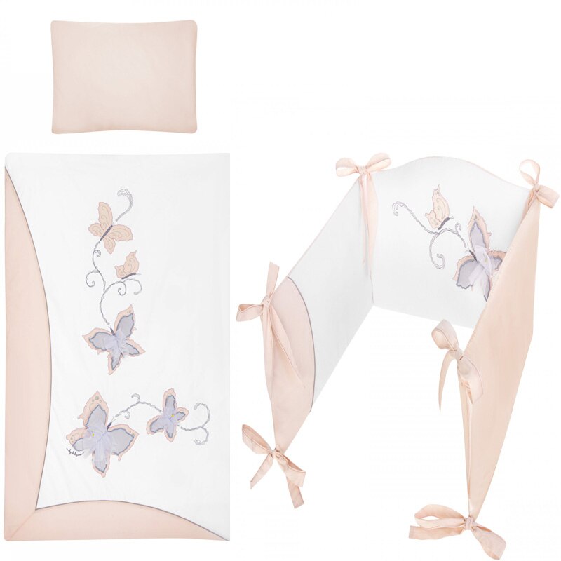 Set lenjerie de pat 5 piese 90 x 120 cm pentru fete Belisima Papilo P02-0440, Alb