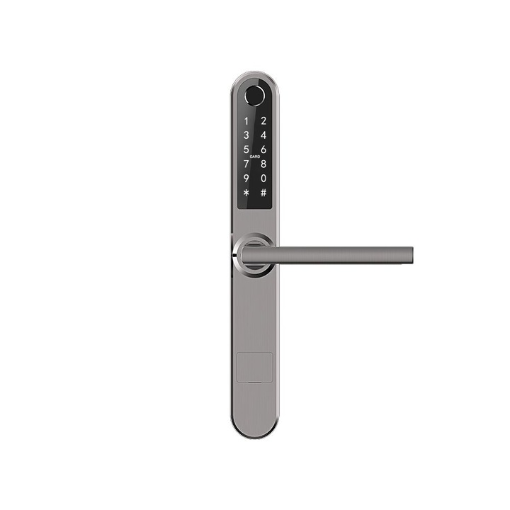 Yala smart exterior/interior pentru usi termopan PVC, deschidere cu amprenta, cod, card, telefon, Wi-Fi, Bluetooth, gri
