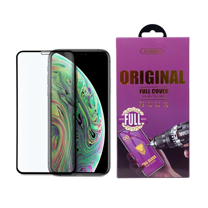 Protector de sticla OG pentru iPhone X/ XS, sticla securizata, sticla securizata, neagra