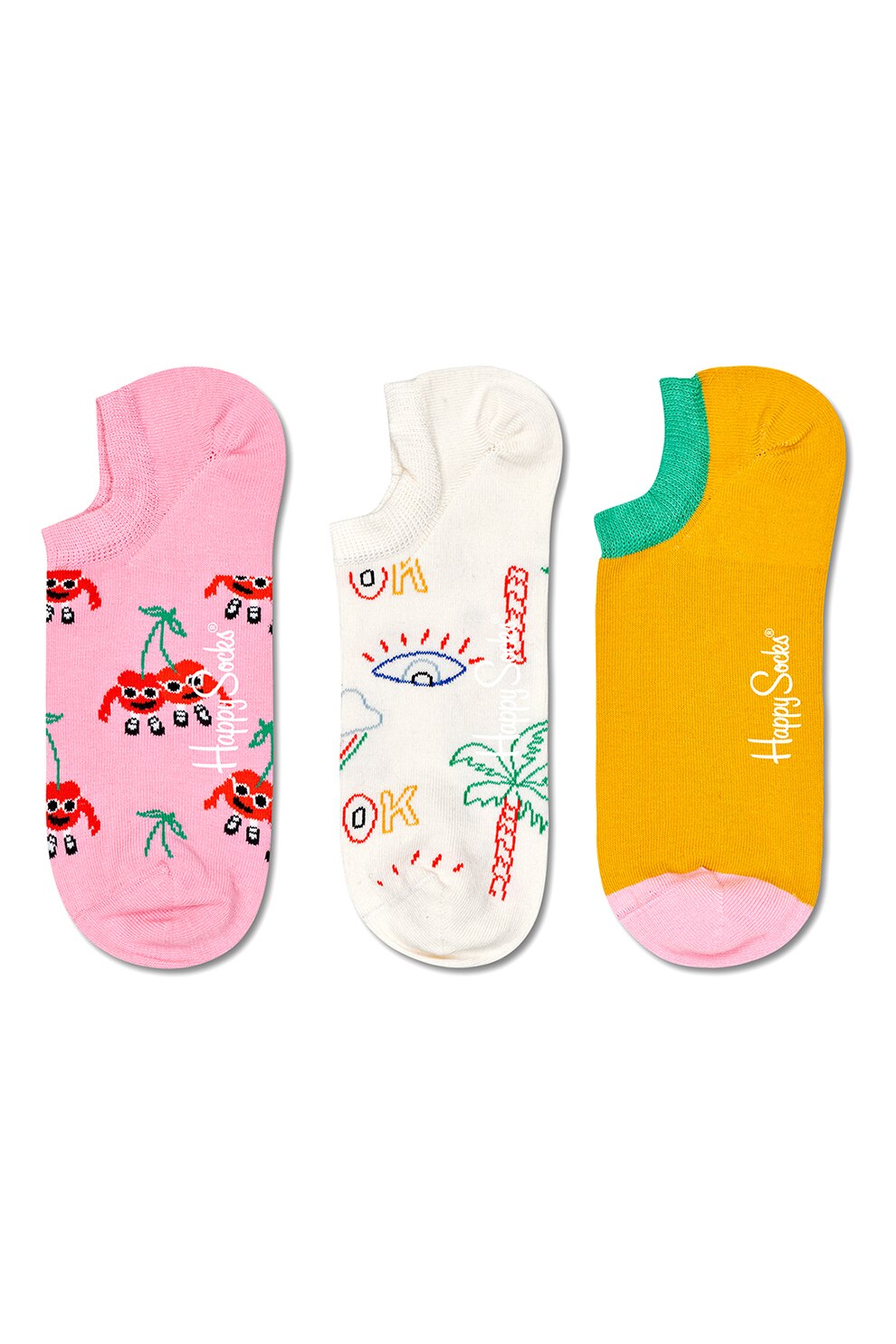 Happy Socks, Set de sosete unisex cu model - 3 perechi, Roz/alb prafuit/oranj