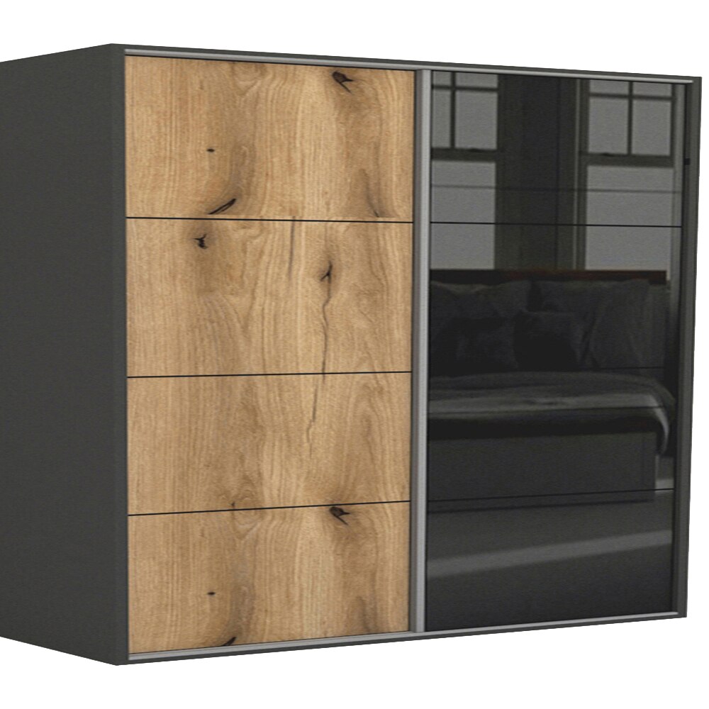 Dressing, Genarom LEX D, Stejar Wotan / Negru Lucios L, 261 x 240 x 66 cm
