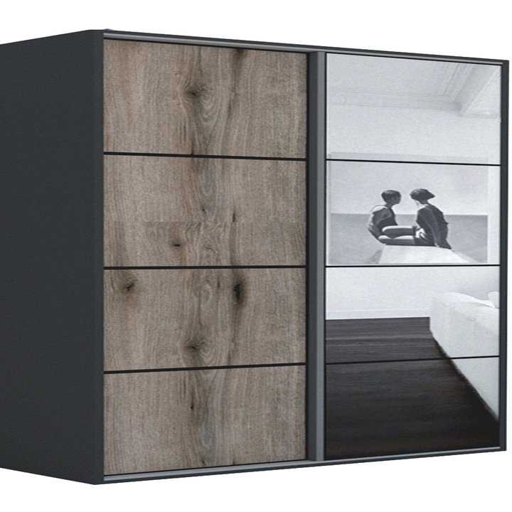 Dressing, Genarom LEX C, Stejar Wotan / Oglinda L, 261 x 240 x 66 cm