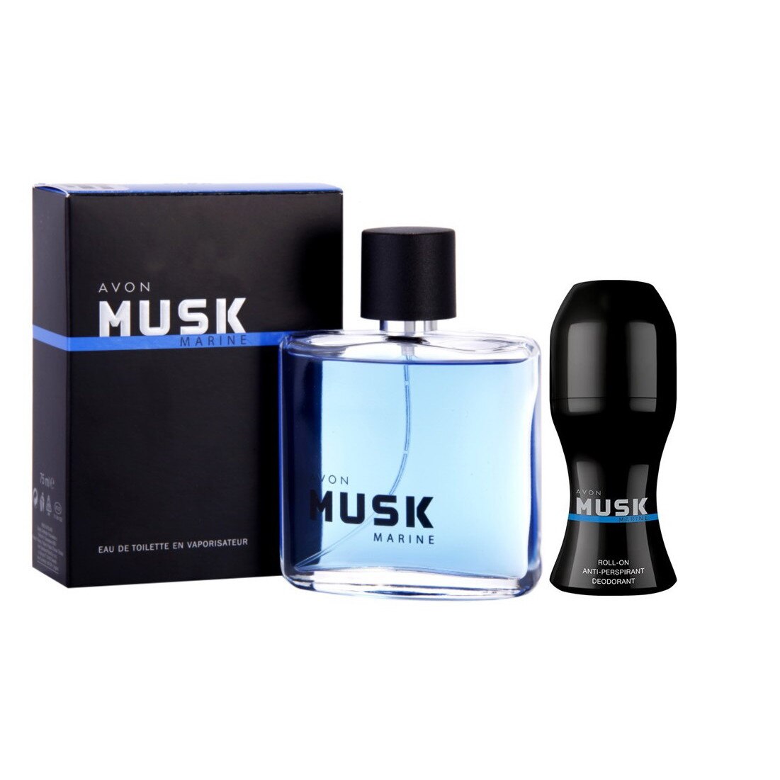 Set Musk Marine- Apa de toaleta si Deodorant roll on, Avon, 125 ml