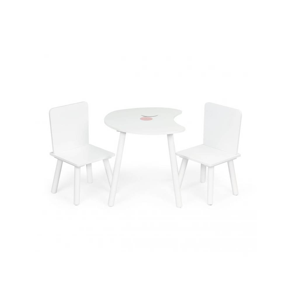 Set Mobilier Masa cu Forma de Luna si 2 Scaune Pentru Copii, Bigshot BSWH140W, Dimensiune Masa 47 x 41 x 56 cm, Alba