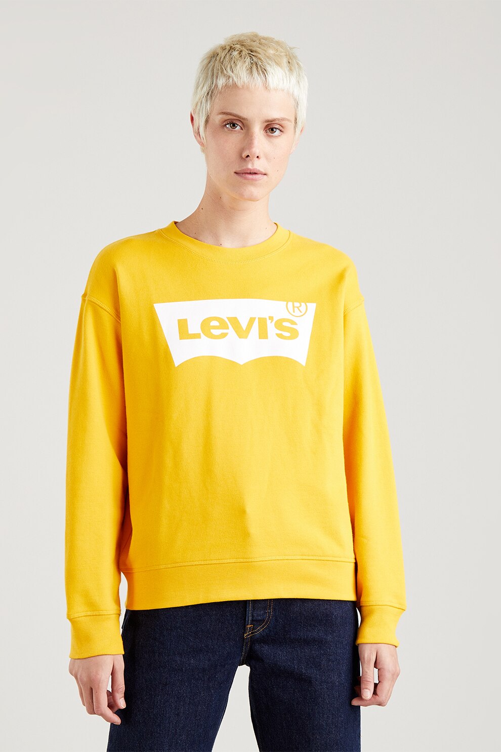 Levi's, Bluza sport relaxed fit cu decolteu la baza gatului, Galben inchis
