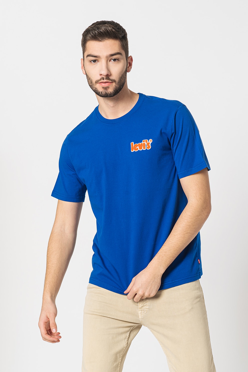 Levi's, Tricou relaxed fit de bumbac cu imprimeu logo, Albastru royal/Oranj/Alb