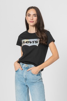 Levis - Памучна тениска със стандартна кройка, Черен/Сребрист
