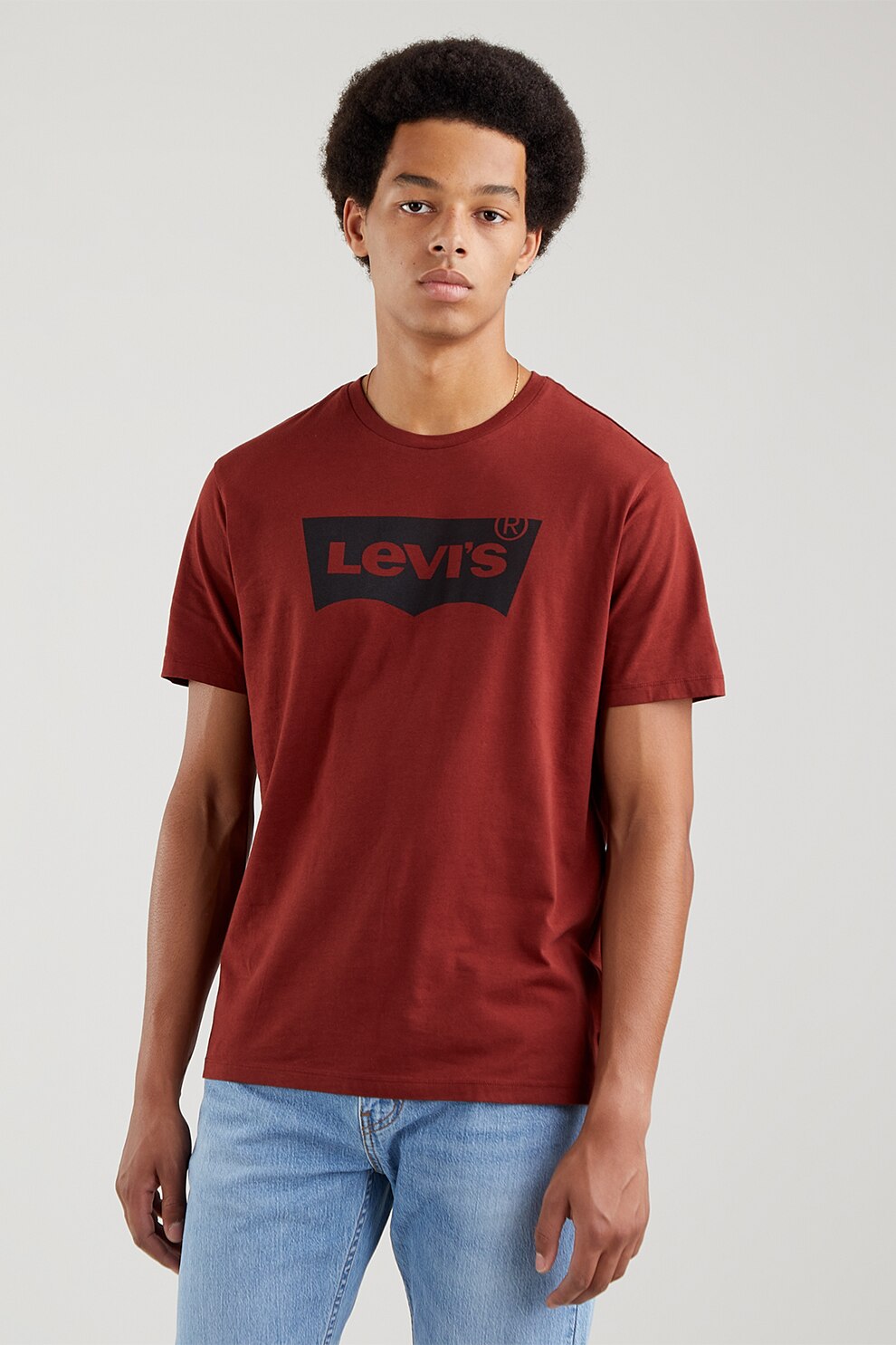 Levi's, Tricou cu decolteu la baza gatului si imprimeu logo, Visiniu