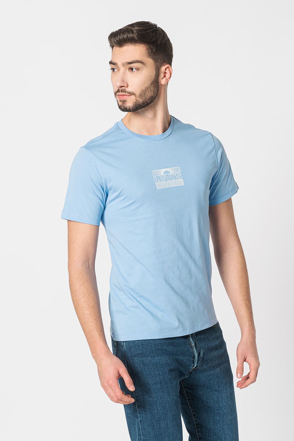 Levis Тениска с лого и овално деколте Синя лавандула Мръснобял Xl 