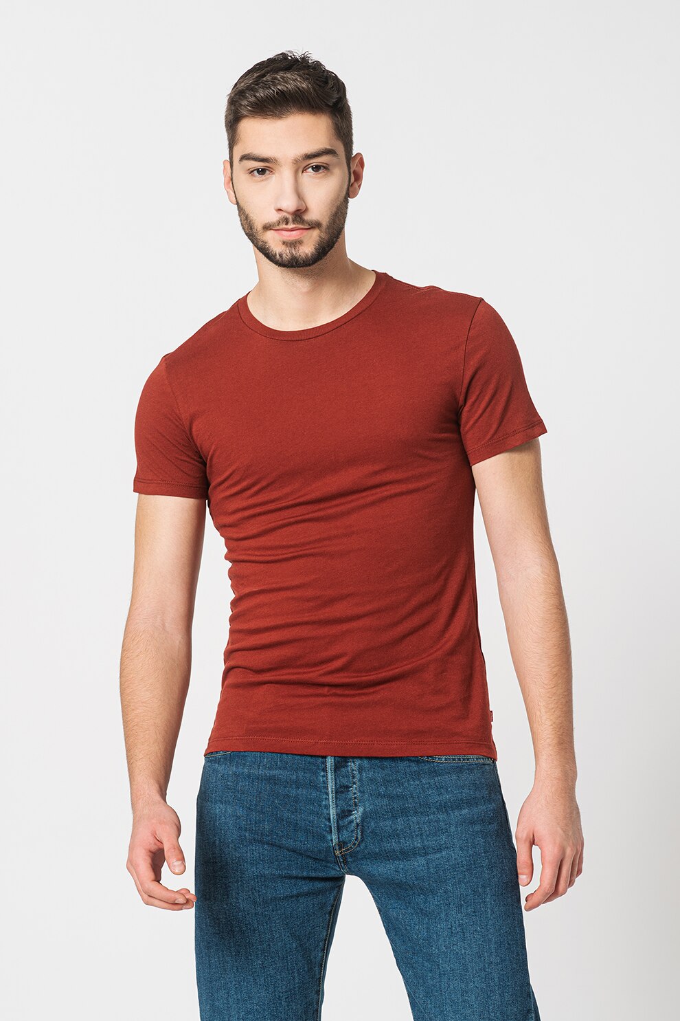 Levi's, Tricou slim fit din bumbac, Maro coniac/Bleumarin