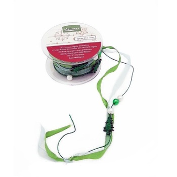 Panglica decorativa cu perle si braduti, verde 3 m Panglica decorativa cu perle si braduti, verde 3 m