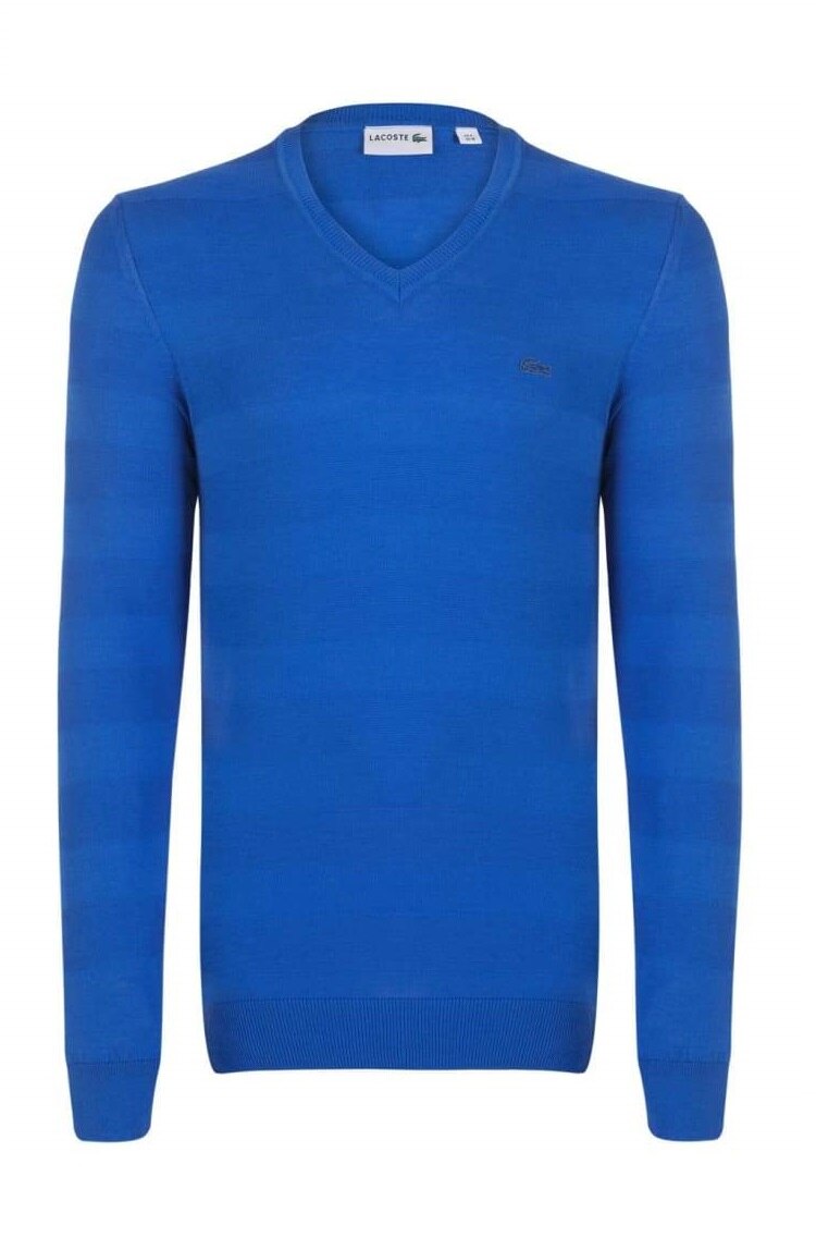 Pulover cu guler anchior, Lacoste, Regular fit, Albastru royal