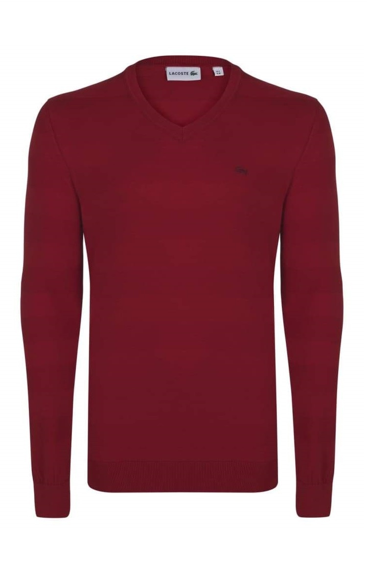 Pulover cu guler anchior, Lacoste, Regular fit, Rosu
