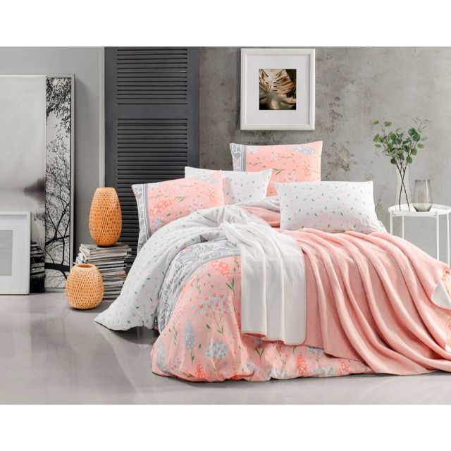 Set pentru pat dublu, patura, cearsaf si 2 fete de perna, model Valeria Double Face Evora