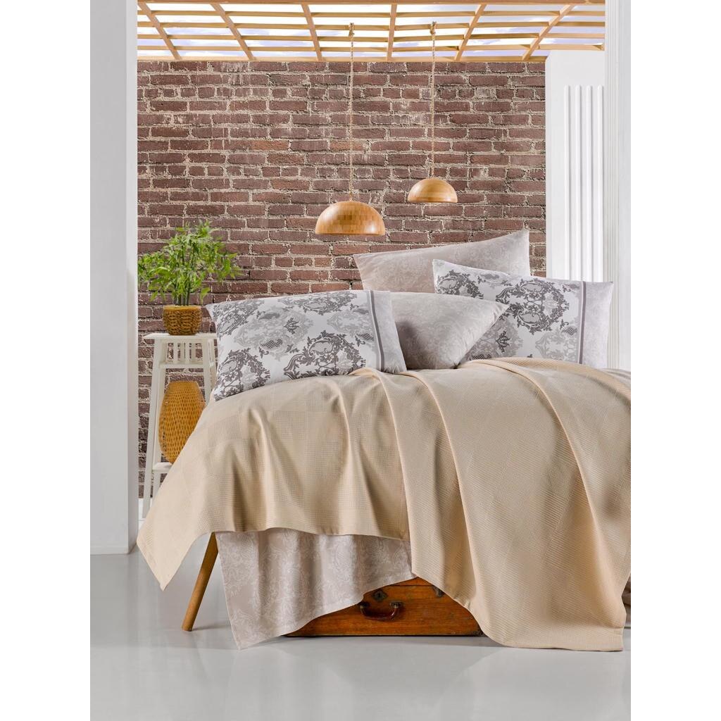 Set pentru pat dublu, cuvertura, cearsaf si 2 fete de perna, model Ethnic Romano