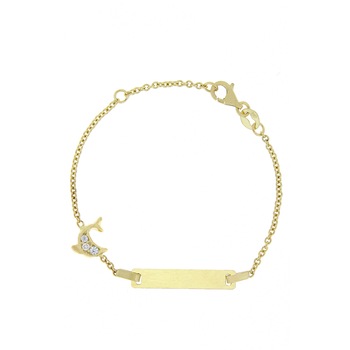 Bratara copii aur 14 k cu placuta si delfin cu pietre zirconia Bratara copii aur 14 k cu placuta si delfin cu pietre zirconia