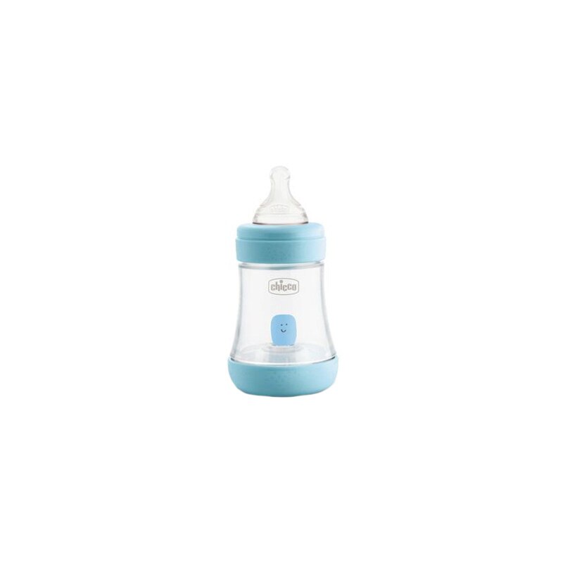 Biberon din polipropilena cu tetina din silicon 150 ml Chicco Perfect 5 Intui-flow 121946, Albastru 0 luni+