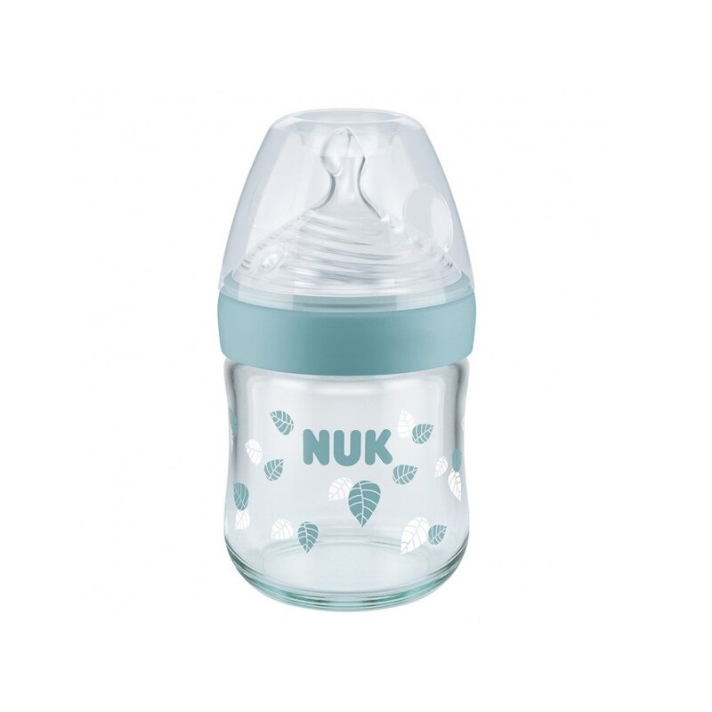 Biberon din sticla cu tetina din silicon 120 ml 0-6 luni NUK Nature Sense 747088, Verde