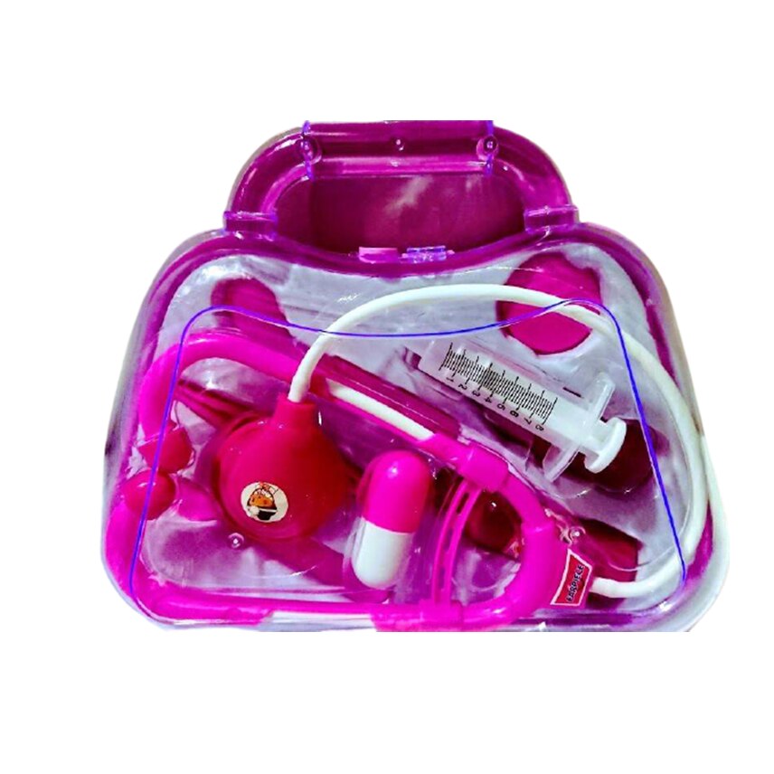 Trusa medicala cu accesorii pentru doctor, in gentuta din plastic, pentru copii, roz, 24 x 20 x 6 cm