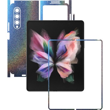 Folie Protectie Carbon Skinz pentru Samsung Galaxy Z Fold3 5G - Color Shift Intergalactic Blue 360 Cut, Skin Adeziv Full Body Cover pentru Rama Ecran, Carcasa Spate si Laterale