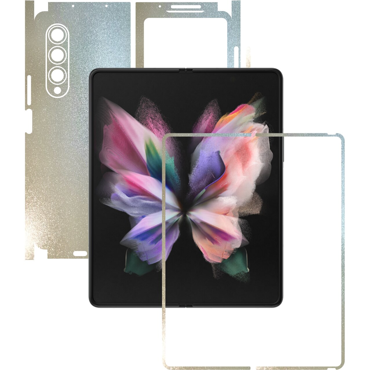 Folie Protectie Carbon Skinz pentru Samsung Galaxy Z Fold3 5G - Crystal White Sidef 360 Cut, Skin Adeziv Full Body Cover pentru Rama Ecran, Carcasa Spate si Laterale