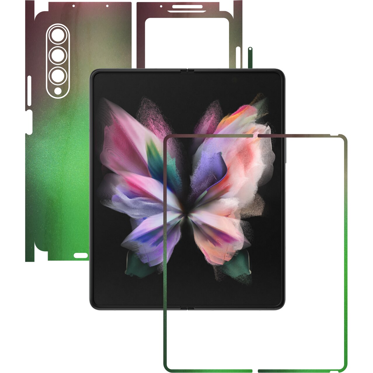 Folie Protectie Carbon Skinz pentru Samsung Galaxy Z Fold3 5G - Color Shift Avocado 360 Cut, Skin Adeziv Full Body Cover pentru Rama Ecran, Carcasa Spate si Laterale