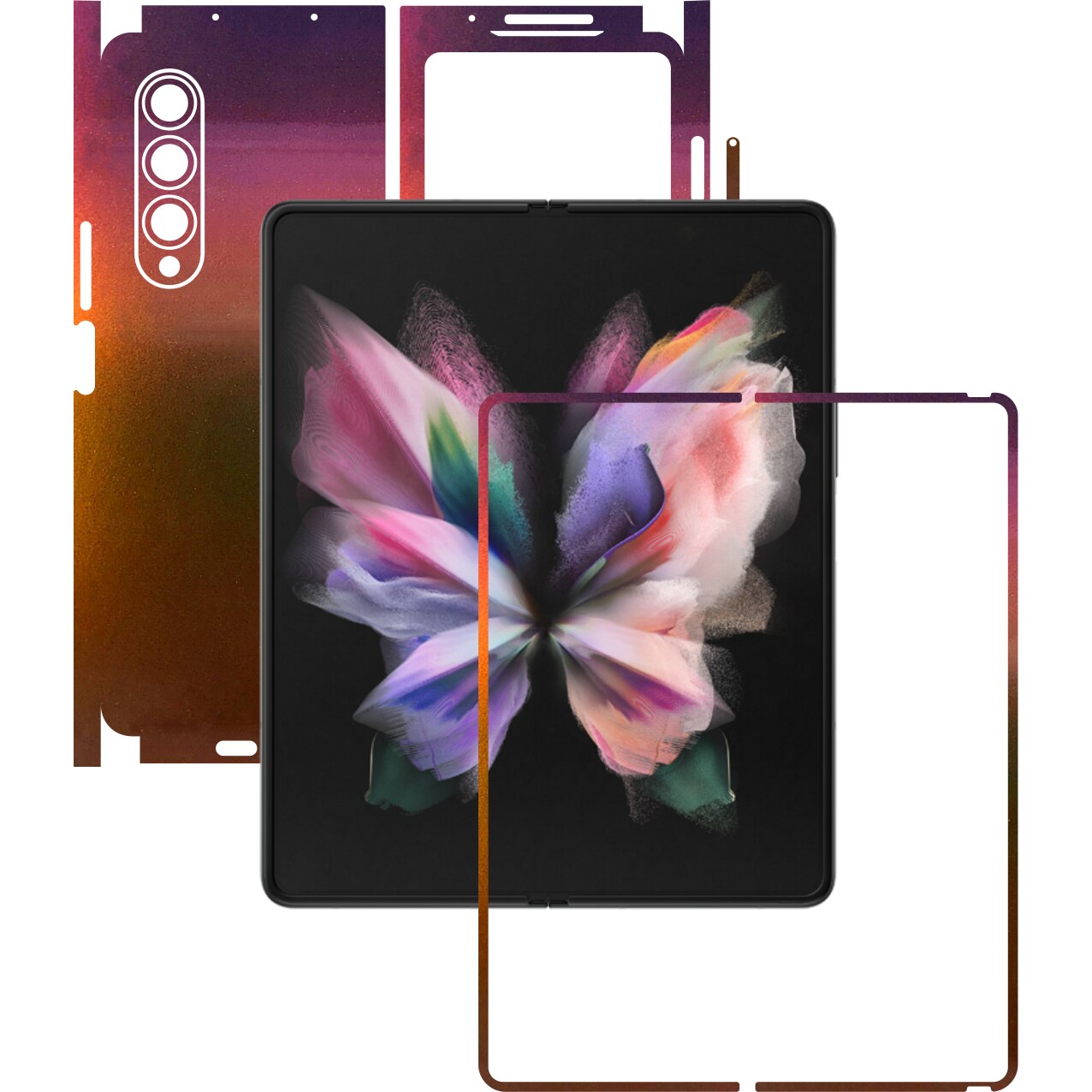 Folie Protectie Carbon Skinz pentru Samsung Galaxy Z Fold3 5G - Color Shift Aubergine Bronze 360 Cut, Skin Adeziv Full Body Cover pentru Rama Ecran, Carcasa Spate si Laterale