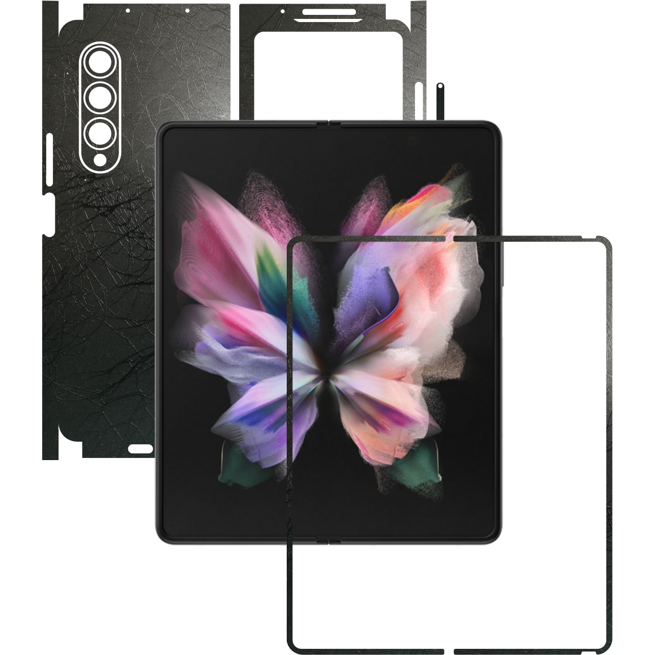 Folie Protectie Carbon Skinz pentru Samsung Galaxy Z Fold3 5G - Cocoon Black 360 Cut, Skin Adeziv Full Body Cover pentru Rama Ecran, Carcasa Spate si Laterale