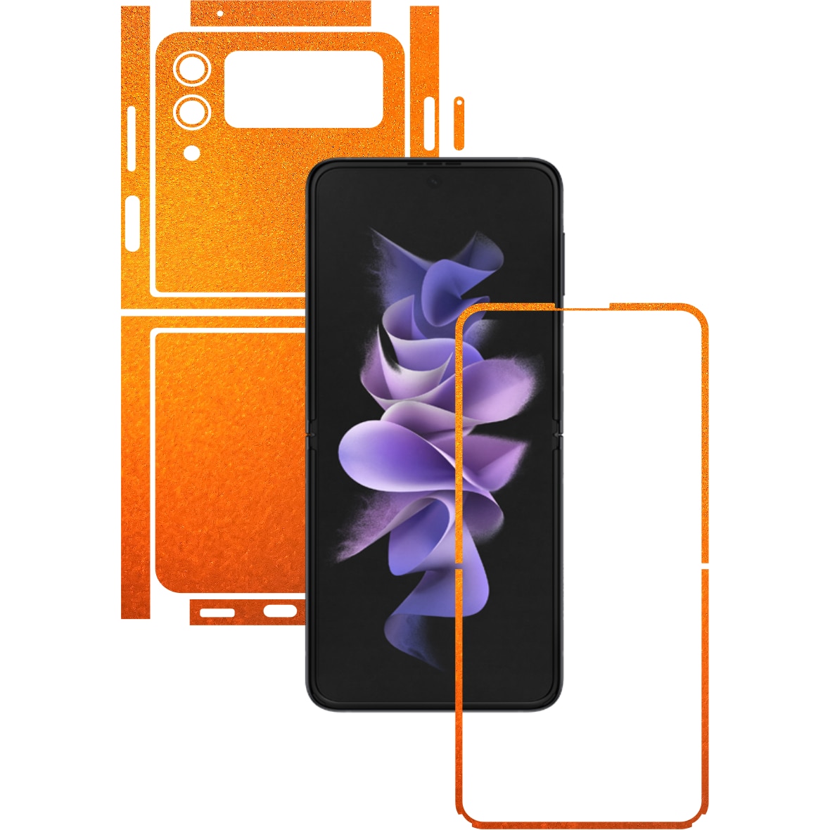 Folie Protectie Carbon Skinz pentru Samsung Galaxy Z Flip3 5G - Tangerine Dream Split Cut, Skin Adeziv Full Body Cover pentru Rama Ecran, Carcasa Spate si Laterale