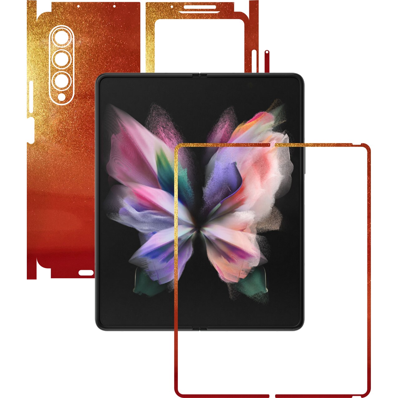 Folie Protectie Carbon Skinz pentru Samsung Galaxy Z Fold3 5G - Color Shift Sunset 360 Cut, Skin Adeziv Full Body Cover pentru Rama Ecran, Carcasa Spate si Laterale