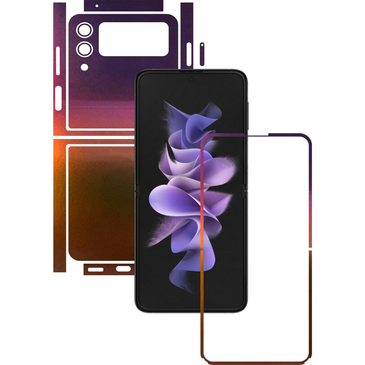 Folie Protectie Carbon Skinz pentru Samsung Galaxy Z Flip3 5G - Color Shift Aubergine Bronze Split Cut, Skin Adeziv Full Body Cover pentru Rama Ecran, Carcasa Spate si Laterale