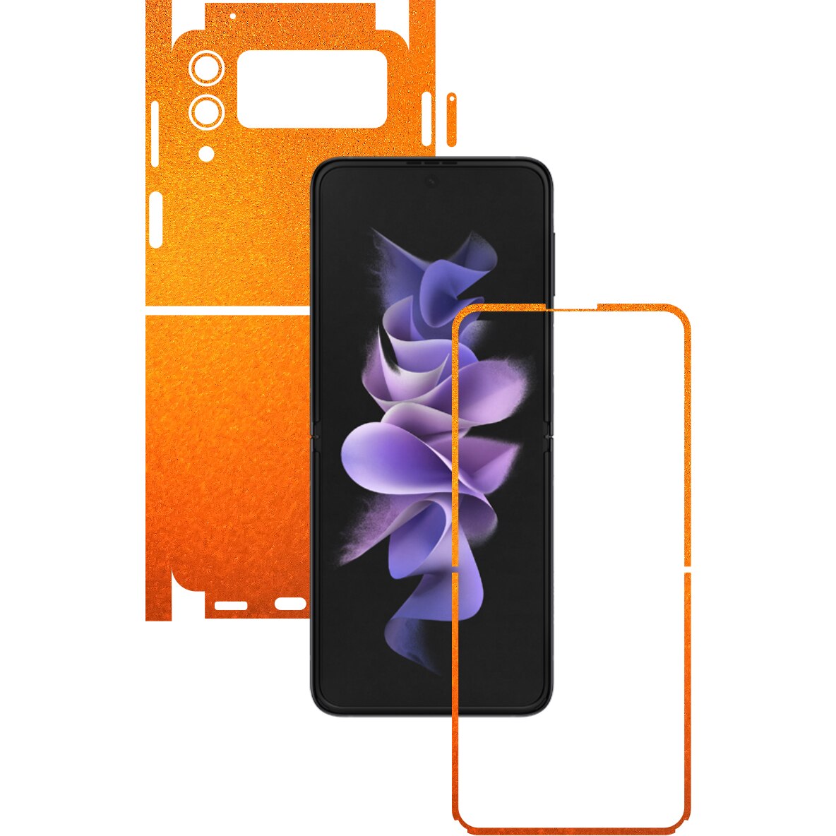 Folie Protectie Carbon Skinz pentru Samsung Galaxy Z Flip3 5G - Tangerine Dream 360 Cut, Skin Adeziv Full Body Cover pentru Rama Ecran, Carcasa Spate si Laterale