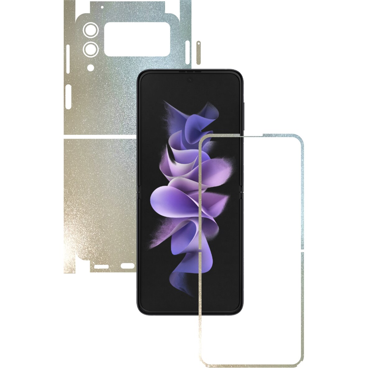 Folie Protectie Carbon Skinz pentru Samsung Galaxy Z Flip3 5G - Crystal White Sidef 360 Cut, Skin Adeziv Full Body Cover pentru Rama Ecran, Carcasa Spate si Laterale