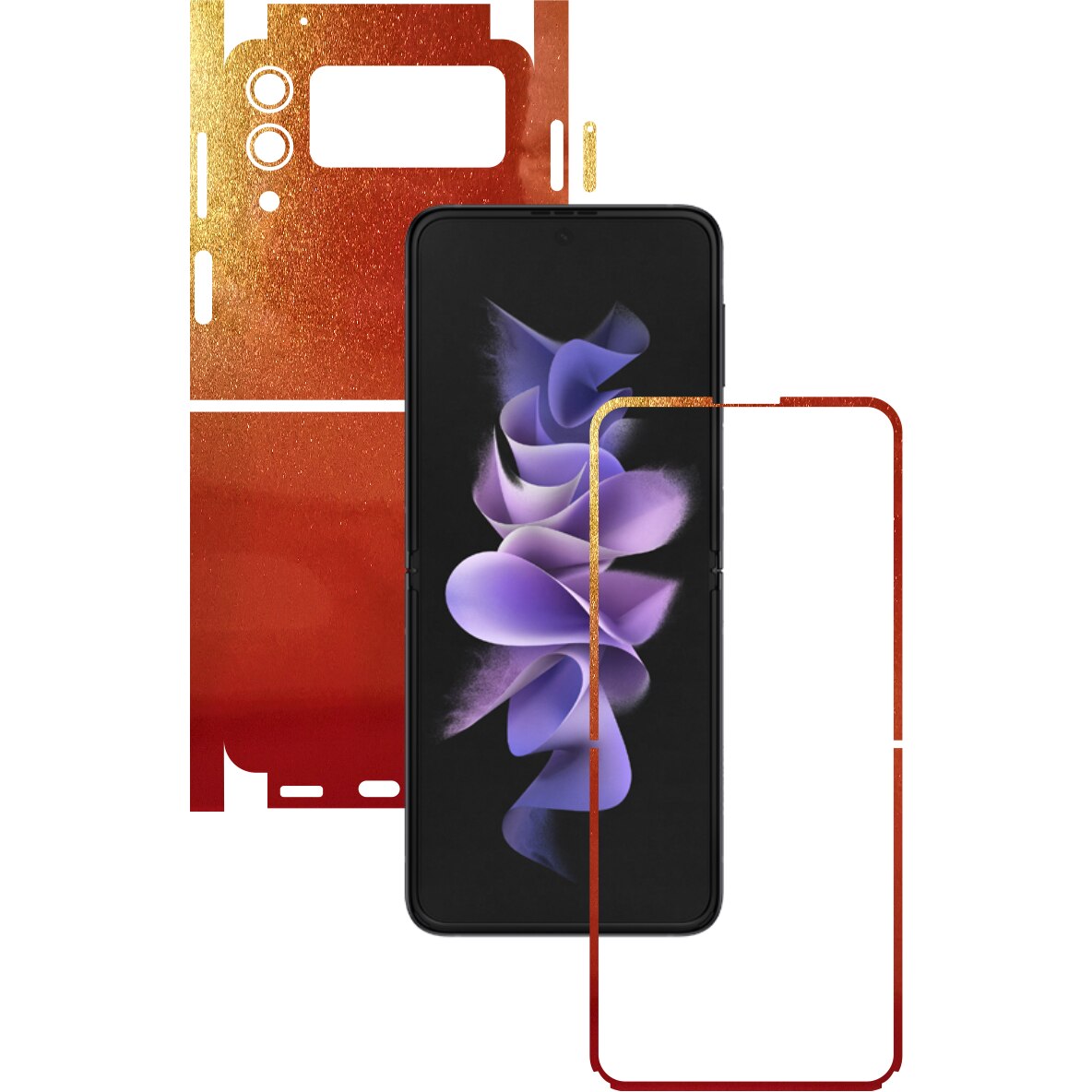 Folie Protectie Carbon Skinz pentru Samsung Galaxy Z Flip3 5G - Color Shift Sunset 360 Cut, Skin Adeziv Full Body Cover pentru Rama Ecran, Carcasa Spate si Laterale