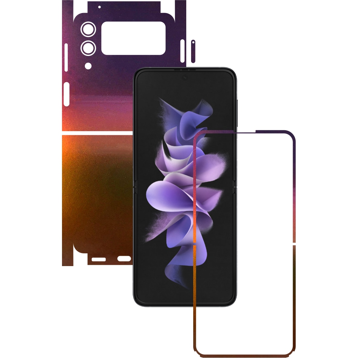 Folie Protectie Carbon Skinz pentru Samsung Galaxy Z Flip3 5G - Color Shift Aubergine Bronze 360 Cut, Skin Adeziv Full Body Cover pentru Rama Ecran, Carcasa Spate si Laterale